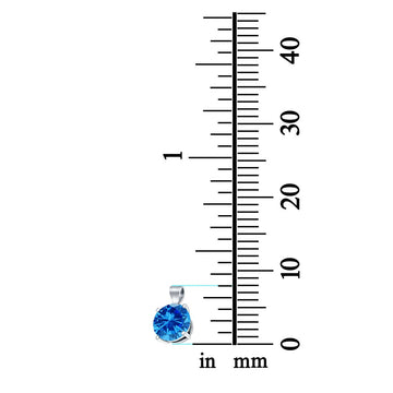 Round Simulated Blue Topaz CZ Charm Pendant 925 Sterling Silver (8mm)